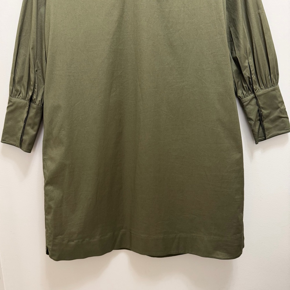 Cuyana Poplin Cotton Stretch Shift Dress Long Sleeve Pockets Olive Green Size L - Picture 8 of 13